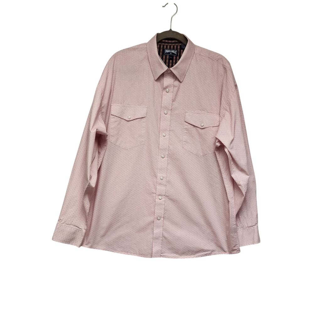 Panhandle Vintage Men Geometric Slim Pearl Snap Buttons Western Pink Shirt XL